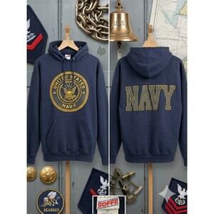 Vintage 90s US Navy Hoodie USA Made Soffe Sweatshirt Military Navy Spellout M